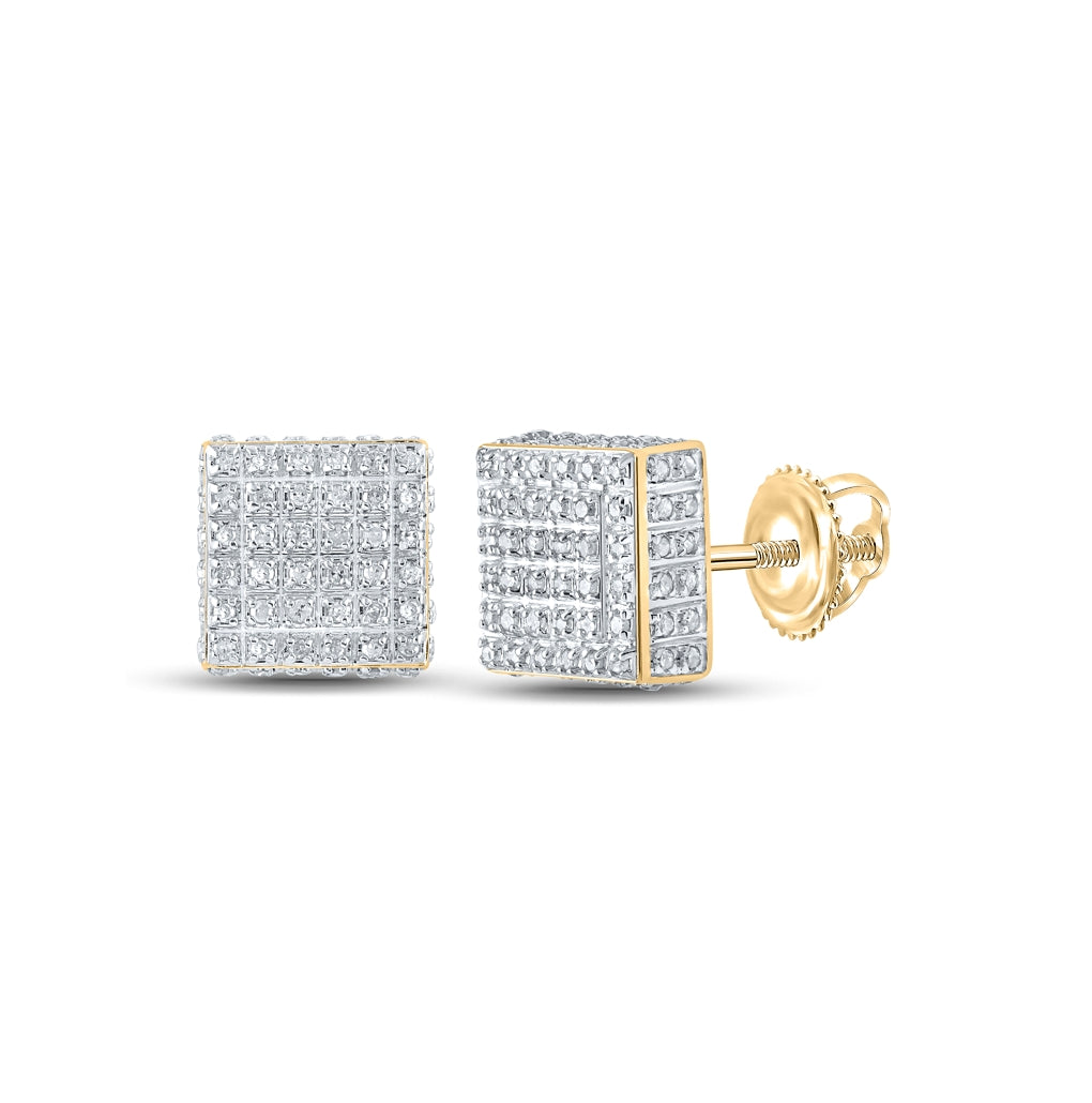 10K White Or Yellow Gold Womens Round Diamond Square Earrings