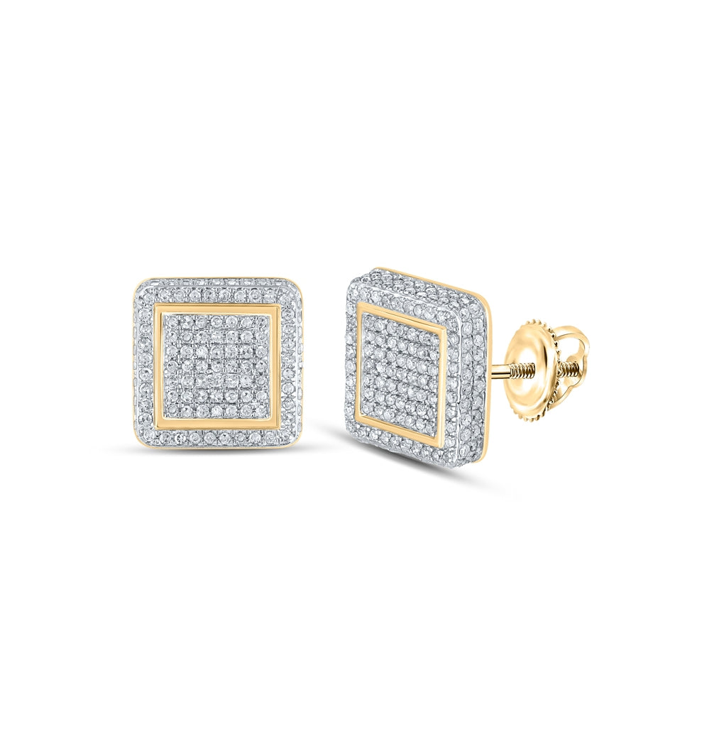 10K White Or Yellow Gold Womens Round Diamond Square Earrings