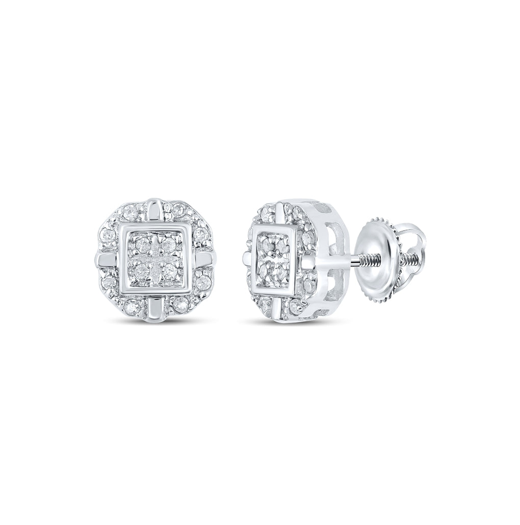 10K Yellow Or White Or Rose Gold Womens Round Diamond Rounded Square Earrings
