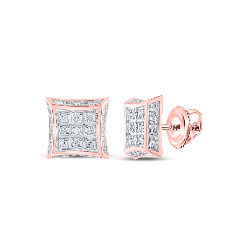 10K Yellow Or White Or Rose Gold Womens Round Diamond Square Earrings