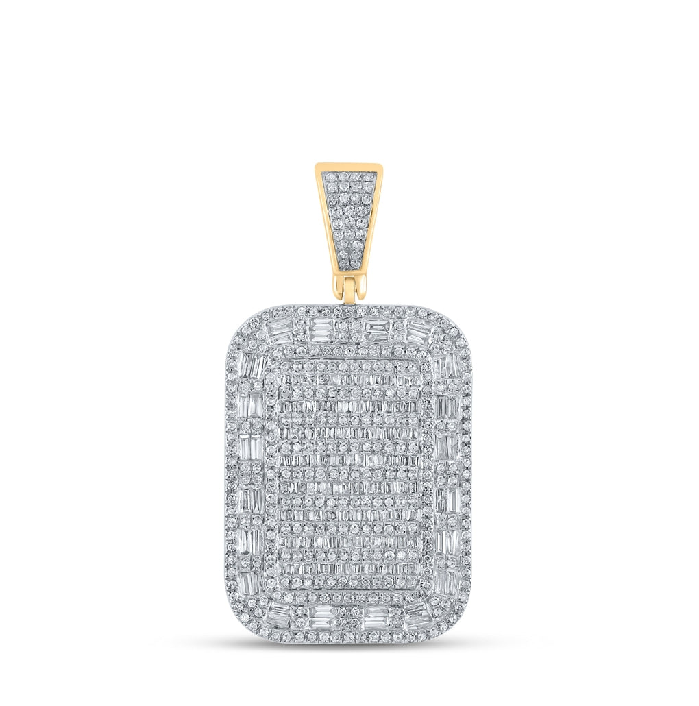 10K Yellow Gold Mens Round Diamond Rectangle Charm Pendant 2 Cttw