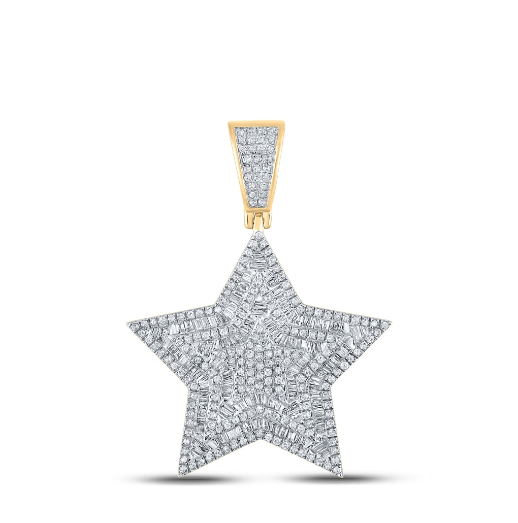10K Yellow Gold Mens Baguette Diamond Star Charm Pendant 1-1/5 Cttw