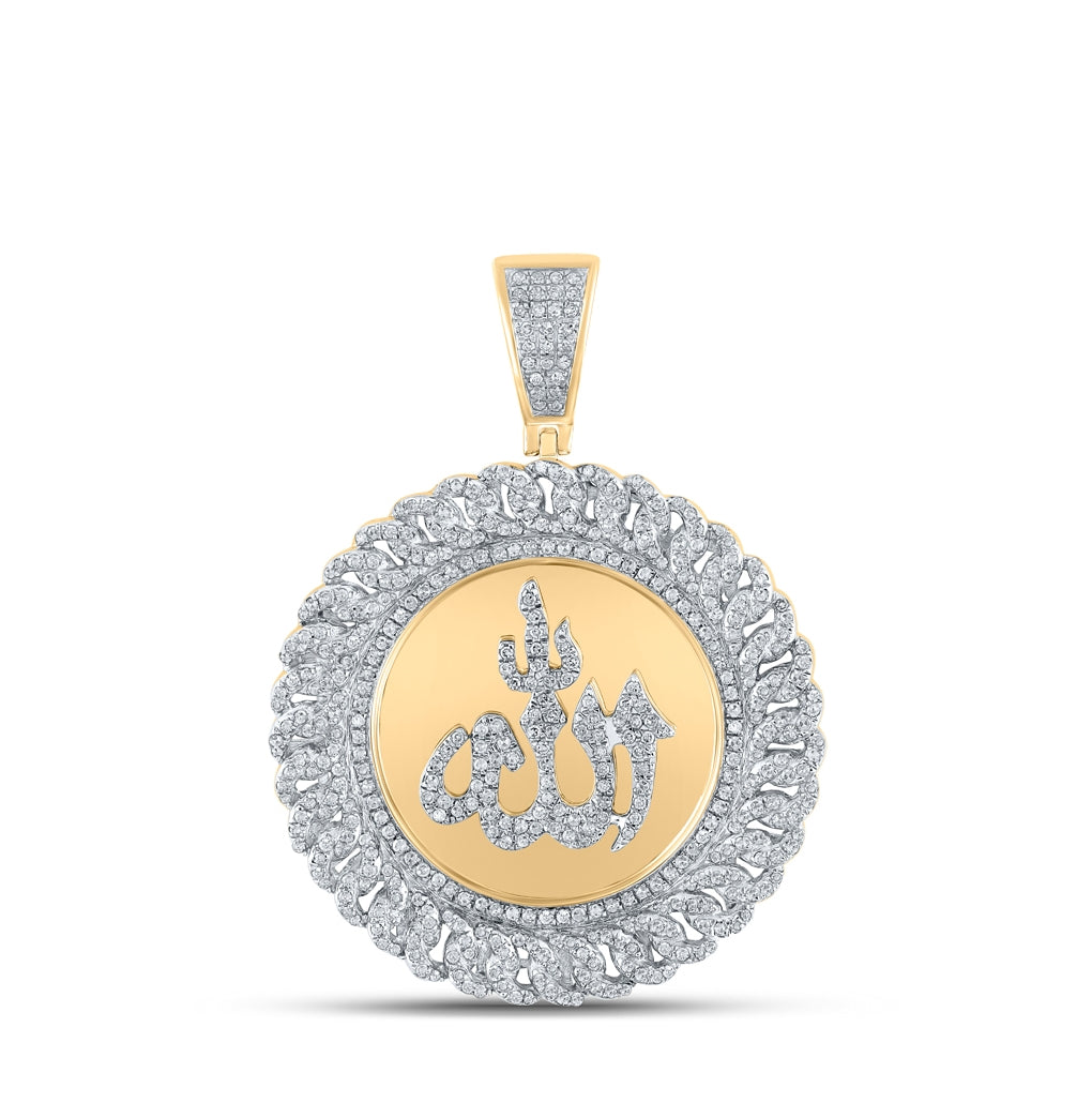 10K Yellow Gold Mens Round Diamond Allah Islam Charm Pendant 1-1/3 Cttw
