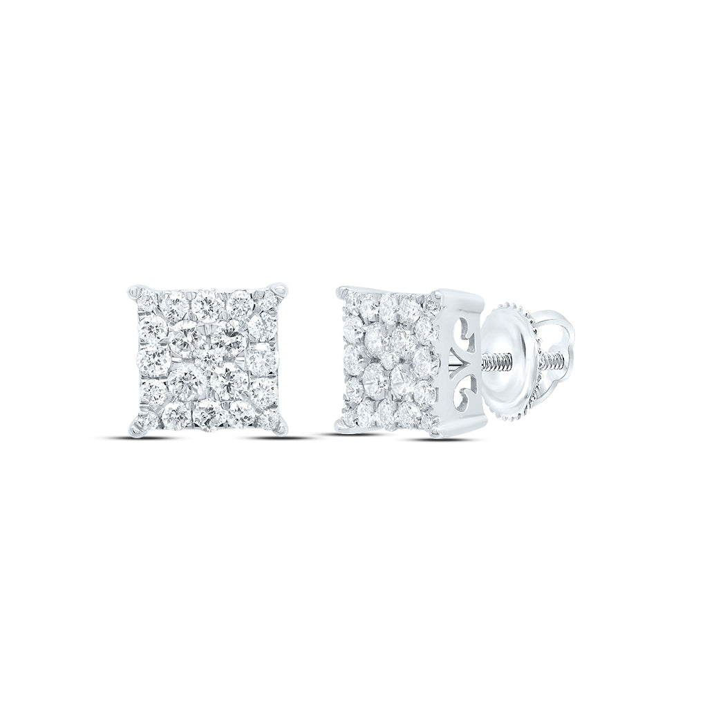 10K White Gold Womens Round Diamond Square Earrings 1/2ctw