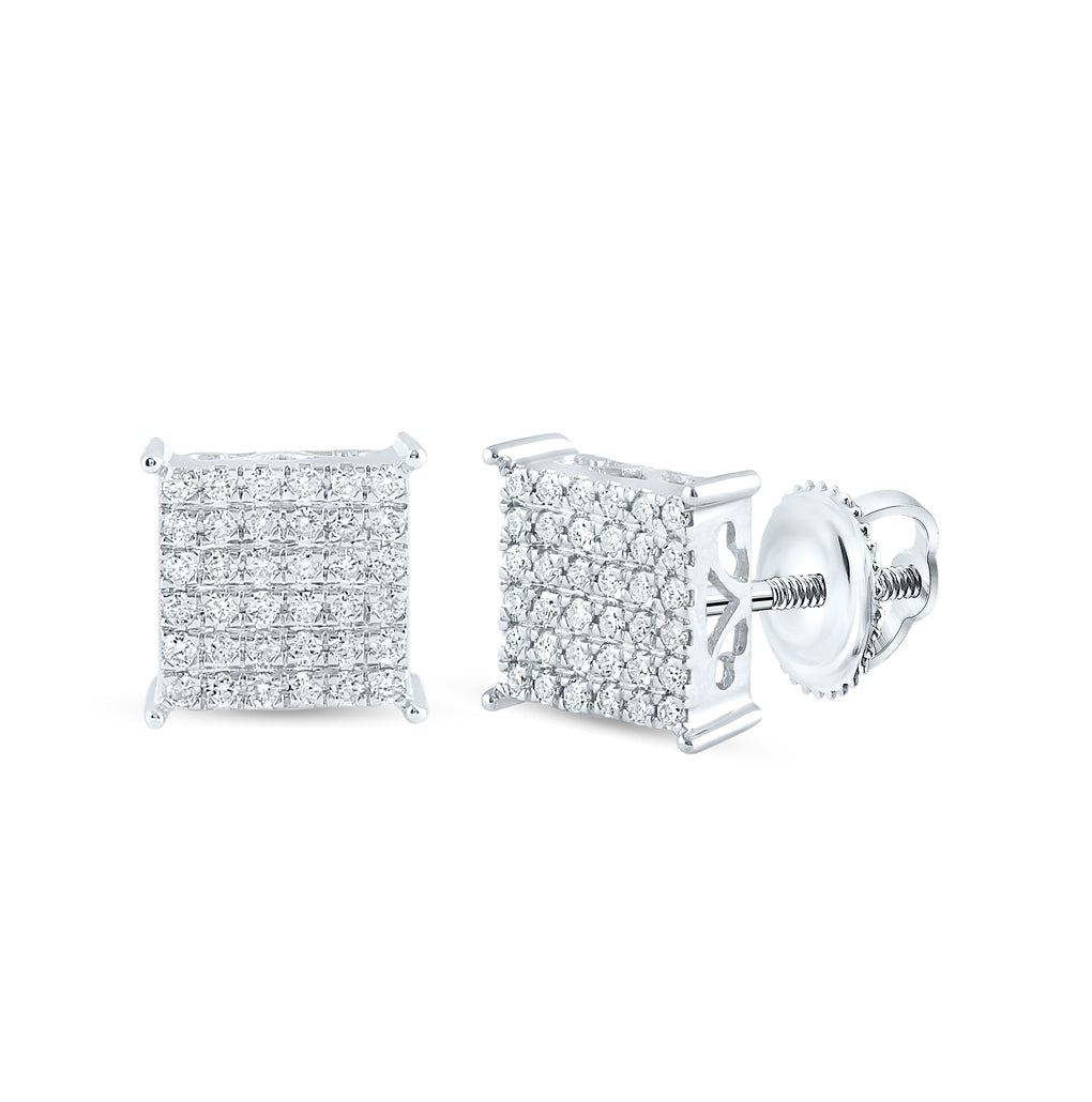 10K White Or Yellow Gold Womens Round Diamond Square Earrings