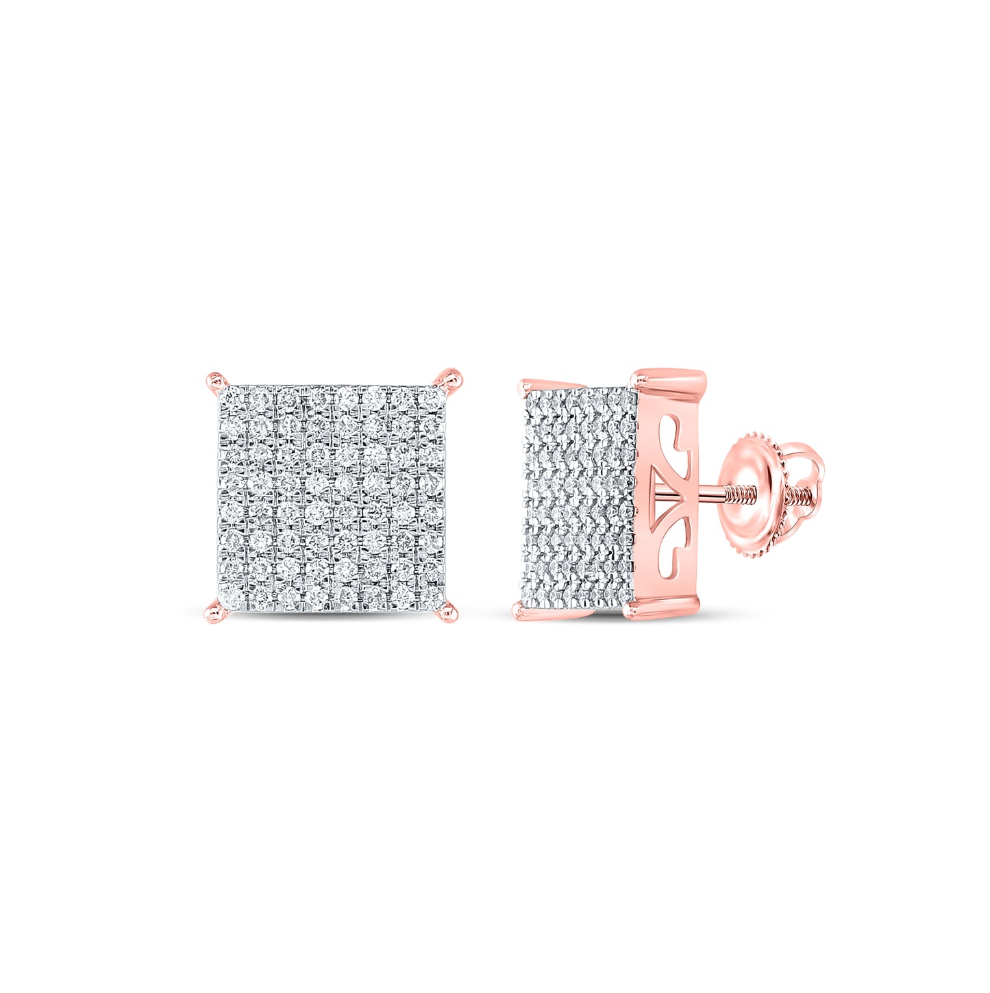 10K Yellow Or White Or Rose Gold Womens Round Diamond Square Earrings
