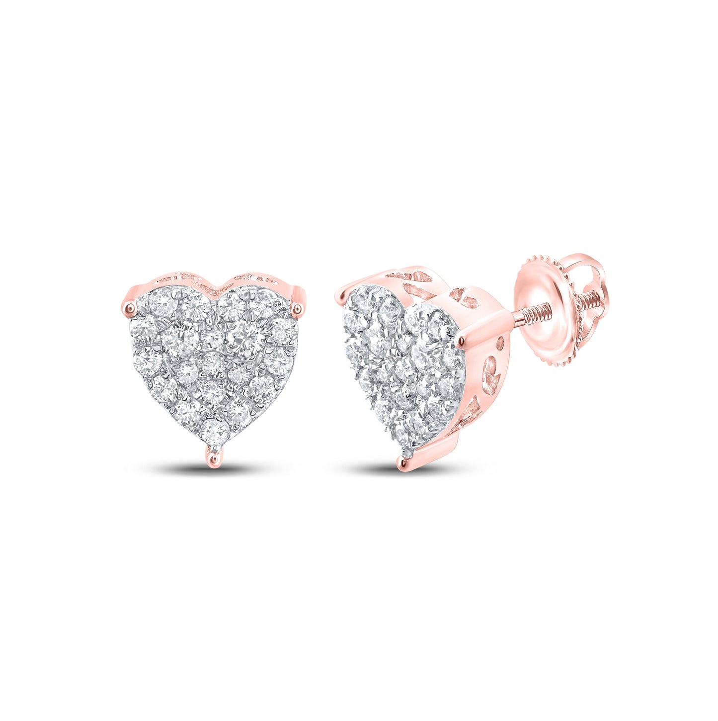 10K Yellow Or White Or Rose Gold Womens Round Diamond Heart Earrings