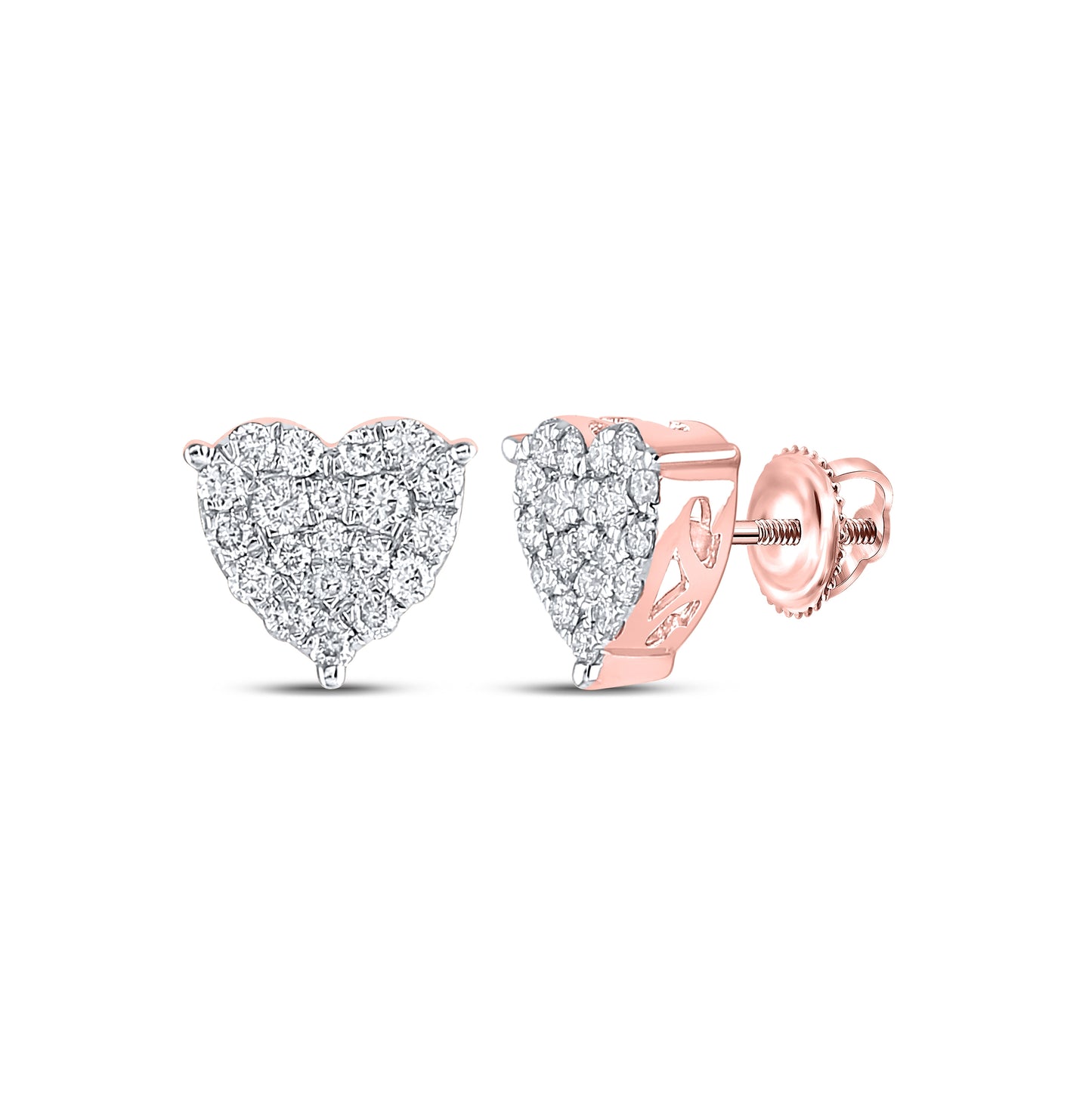 10K Yellow Or White Or Rose Gold Womens Round Diamond Heart Earrings