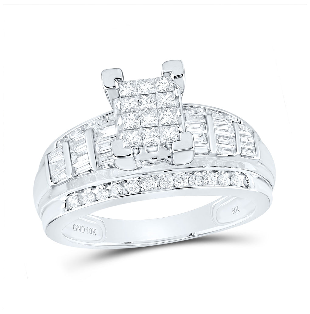 10K White Or Yellow Gold Princess Diamond Cluster Bridal Wedding Engagement Ring , Womens Size: 5-10