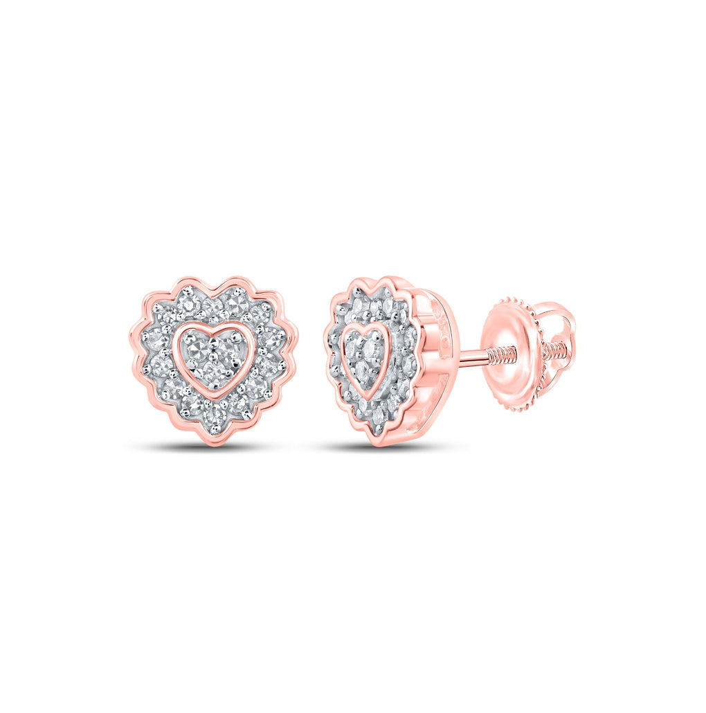10K Yellow Or White Or Rose Gold Womens Round Diamond Heart Earrings