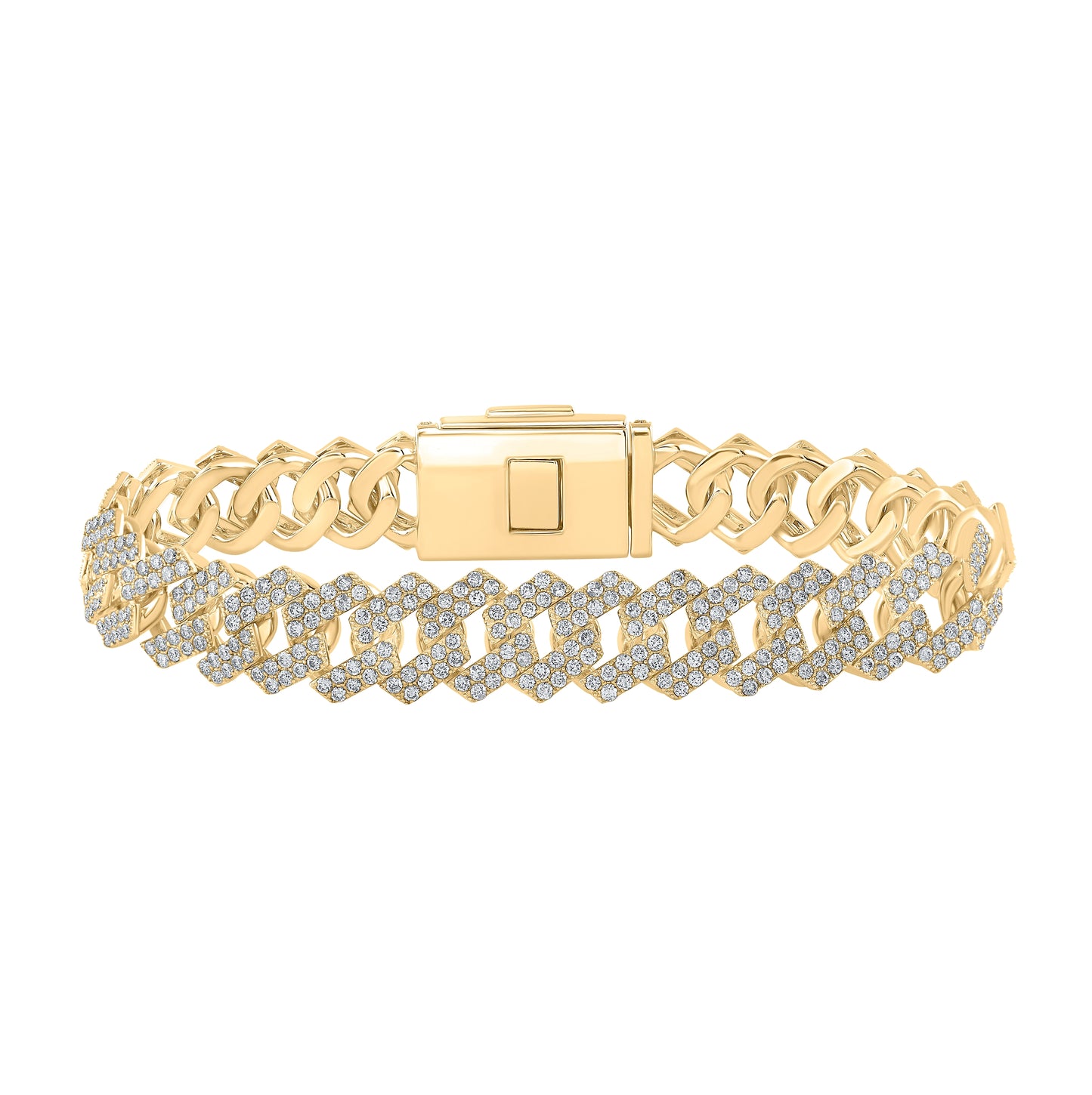 10K Yellow Gold Mens Round Diamond 8.5-inch Square Cuban Link Bracelet 10-1/2 Cttw