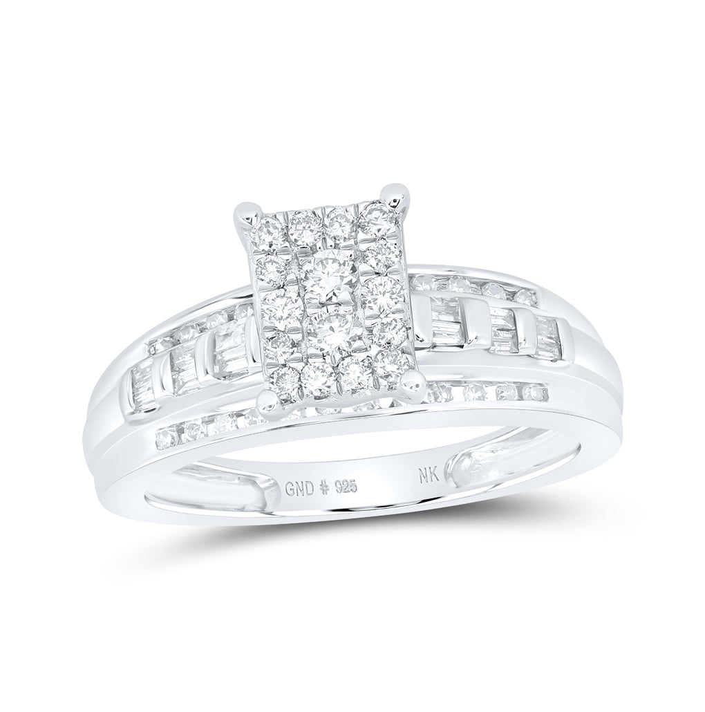 Sterling Silver Round Diamond Cluster Bridal Wedding Engagement Ring 7/8 Cttw, Womens Size: 5-10