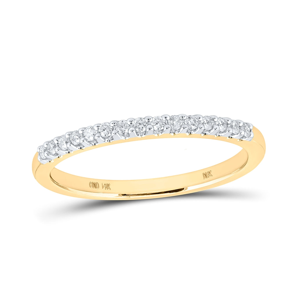 14K Yellow Gold Womens Round Diamond Wedding Single Row Band 1/6ctw, Womens Size: 5-10