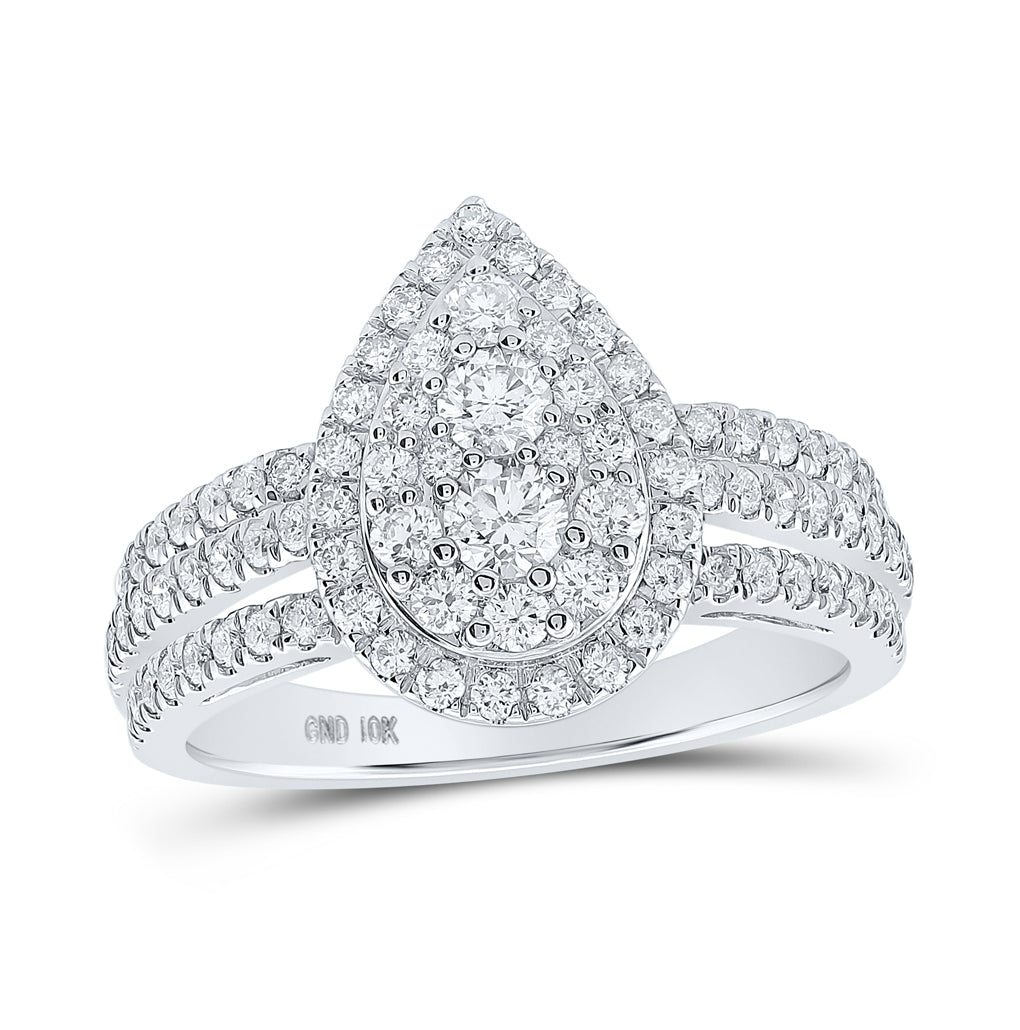 10K White Gold Womens Round Diamond Teardrop Ring 1 Cttw, Womens Size: 5-10