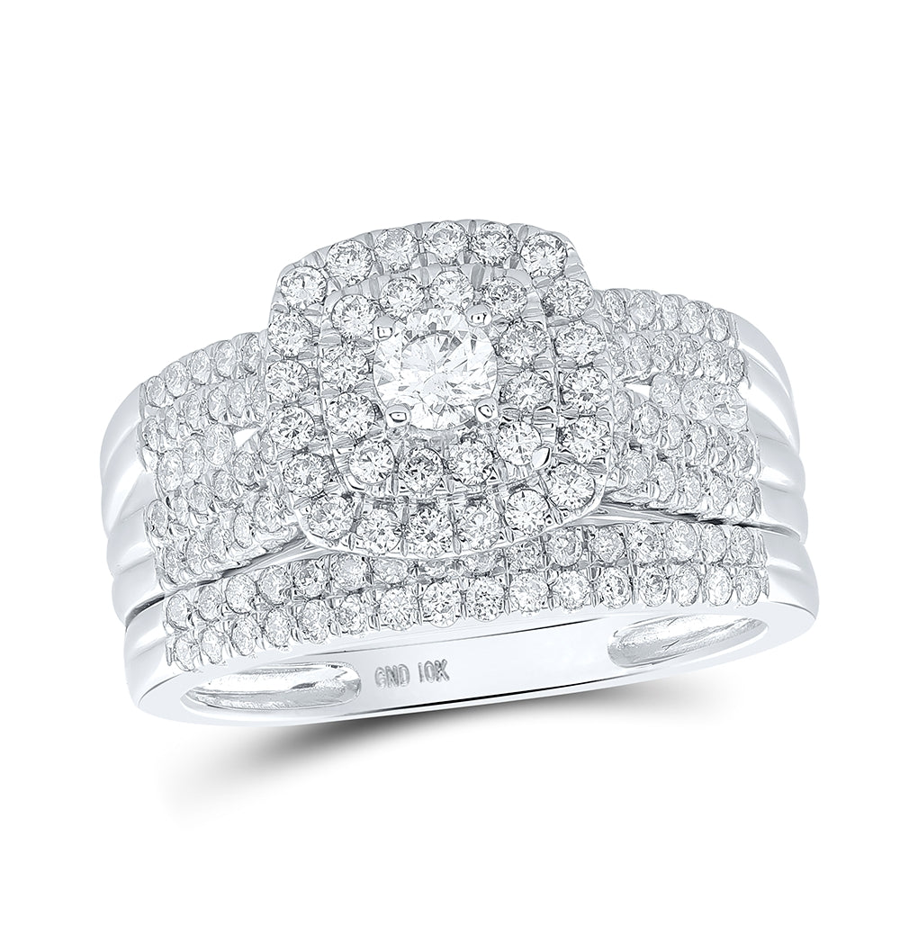 10kt White Gold 1ctw Diamond Nk 1/5ct-crd Bliss Double Halo Bridal Set