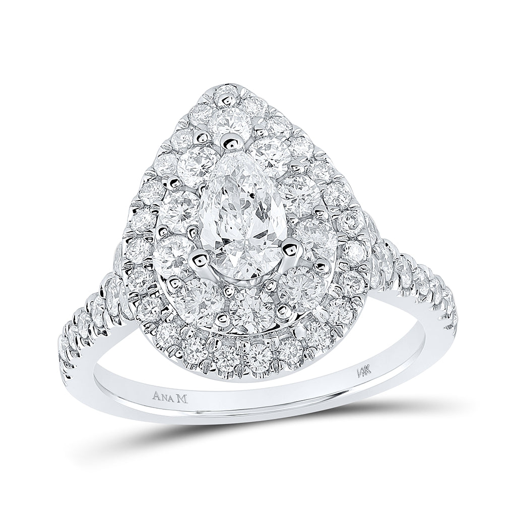 14kt White Gold 1 3/4ctw Diamond Ana M 1/2ct-cpear Engagement Double Halo Ring Cert