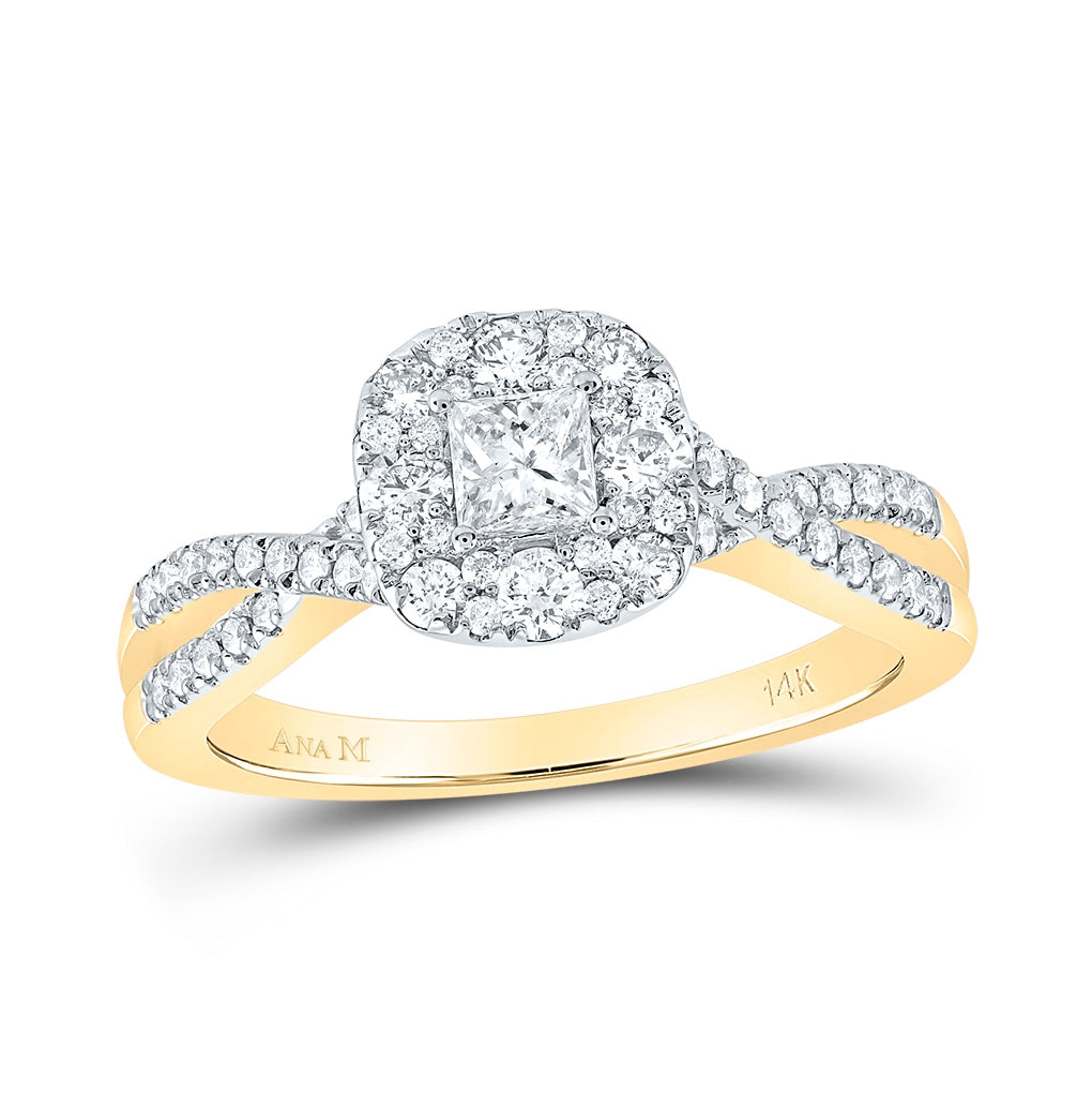 14K Yellow Gold Princess Diamond Halo Bridal Wedding Engagement Ring 3/4 Cttw, Womens Size: 5-10