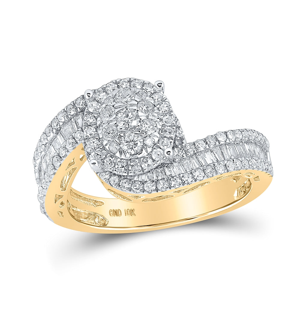 10K Yellow Or White Or Rose Gold Round Diamond Cluster Bridal Wedding Engagement Ring 1 Cttw, Womens Size: 5-10