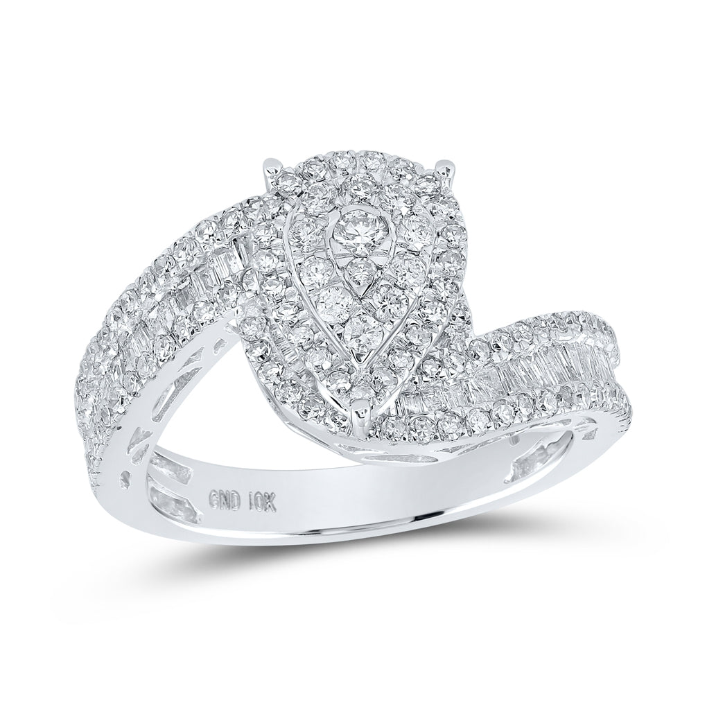 10K White Gold Round Diamond Tear Bridal Wedding Engagement Ring 1 Cttw, Womens Size: 5-10