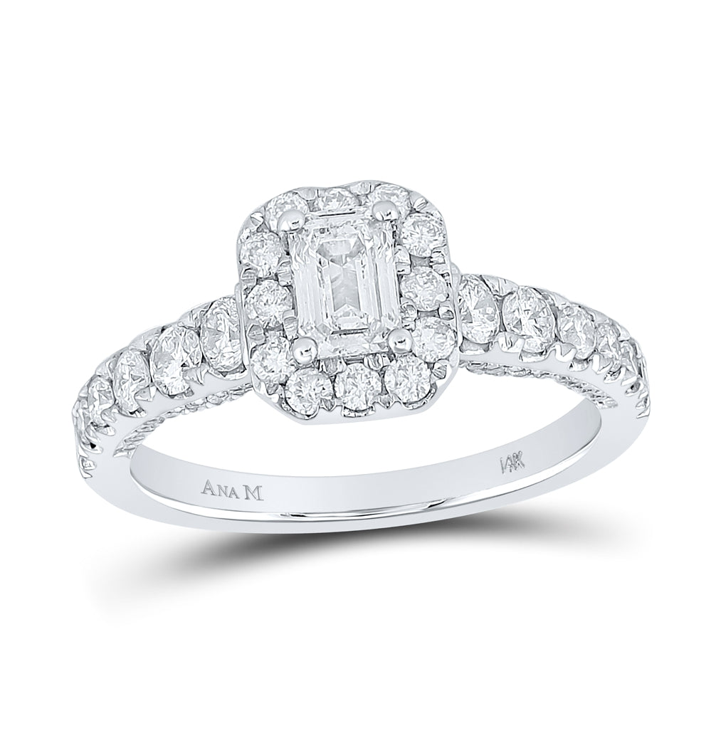 14K White Gold Emerald Diamond Halo Bridal Wedding Engagement Ring 1-1/2 Cttw, Womens Size: 5-10
