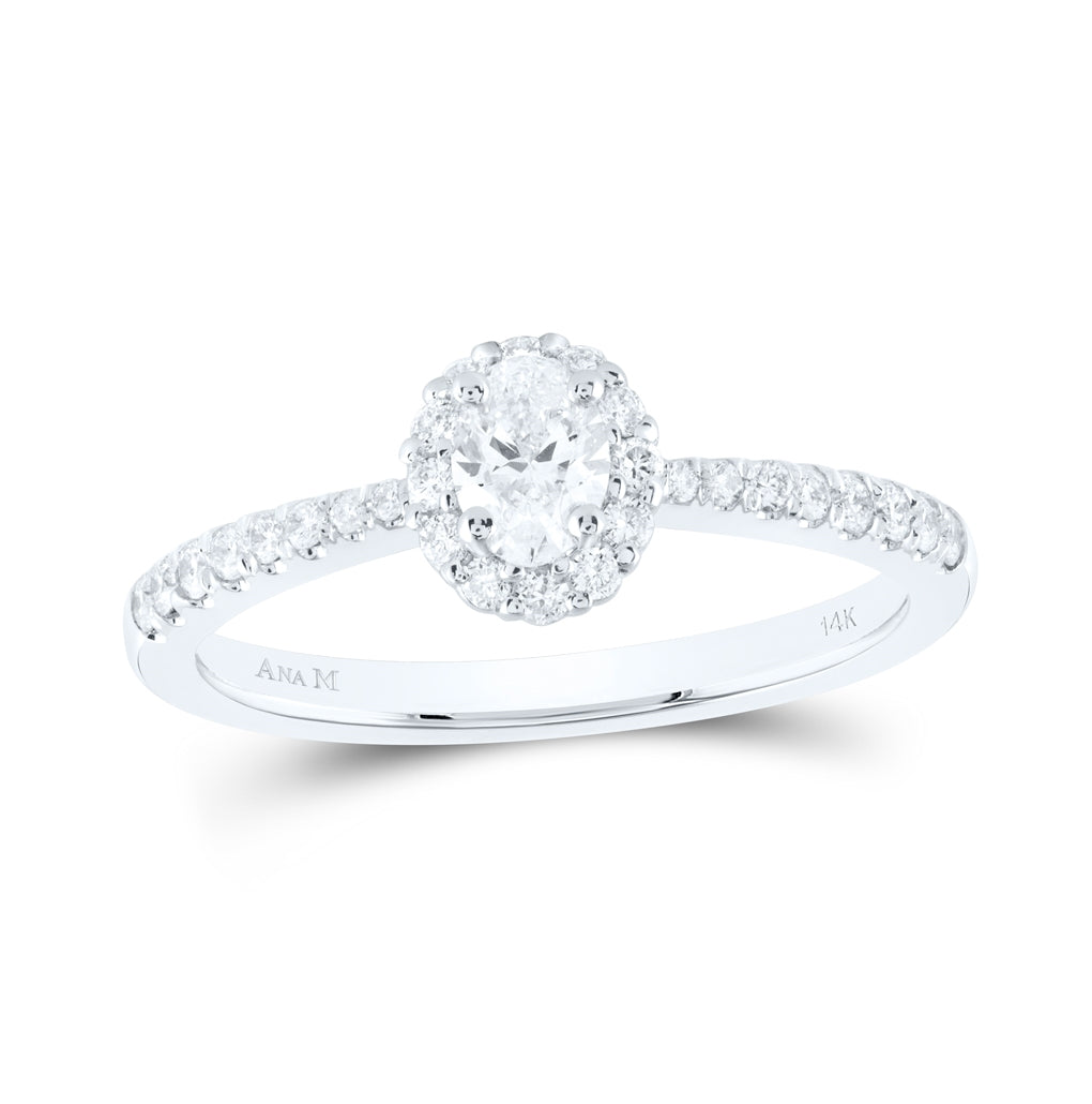 14K White Gold Oval Diamond Halo Bridal Wedding Engagement Ring 1/2ctw, Womens Size: 5-10