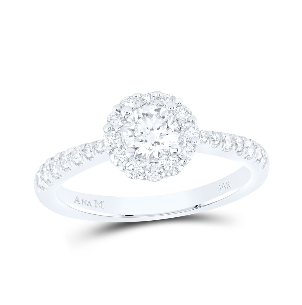 14K White Gold Round Diamond Halo Bridal Wedding Engagement Ring 7/8ctw, Womens Size: 5-10