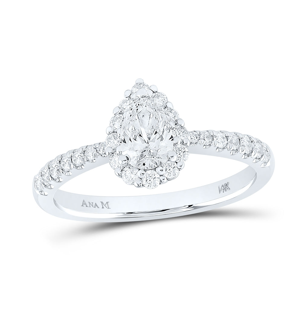 14K White Gold Pear Diamond Halo Bridal Wedding Engagement Ring 7/8 Cttw, Womens Size: 5-10