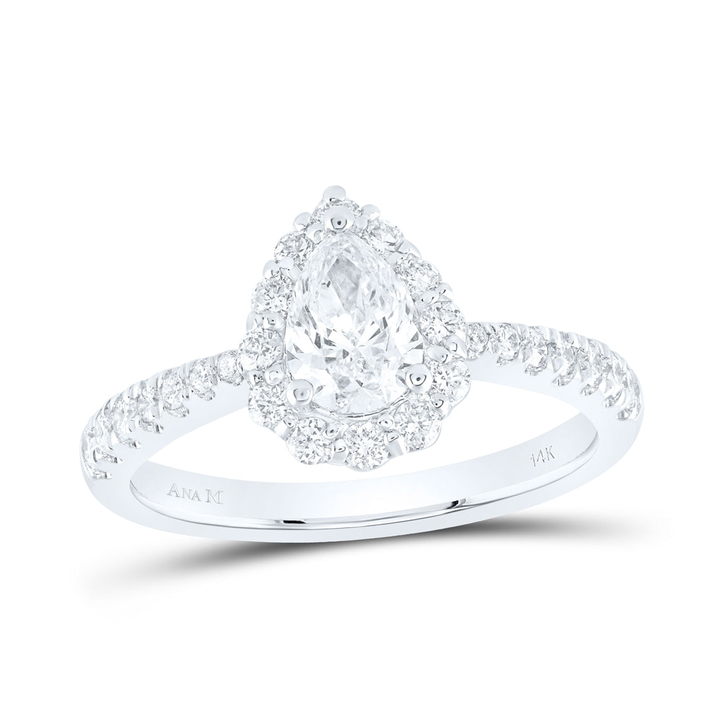 14K White Gold Pear Diamond Halo Bridal Wedding Engagement Ring 1-1/5ctw, Womens Size: 5-10