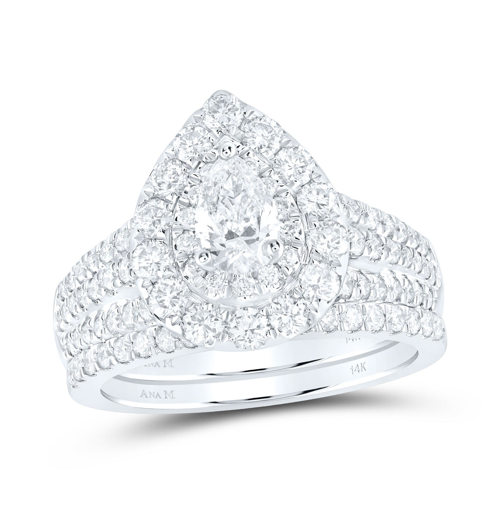 14K White Gold Pear Diamond Halo Bridal Wedding Ring Band Set 2 Cttw, Womens Size: 5-10