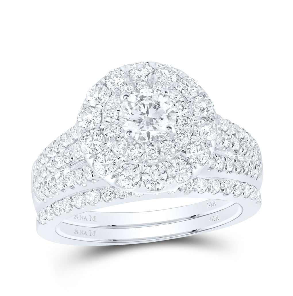 14K White Gold Round Dia. Halo Bridal Wedding Band Set 2ctw, Women's Size: 5-10