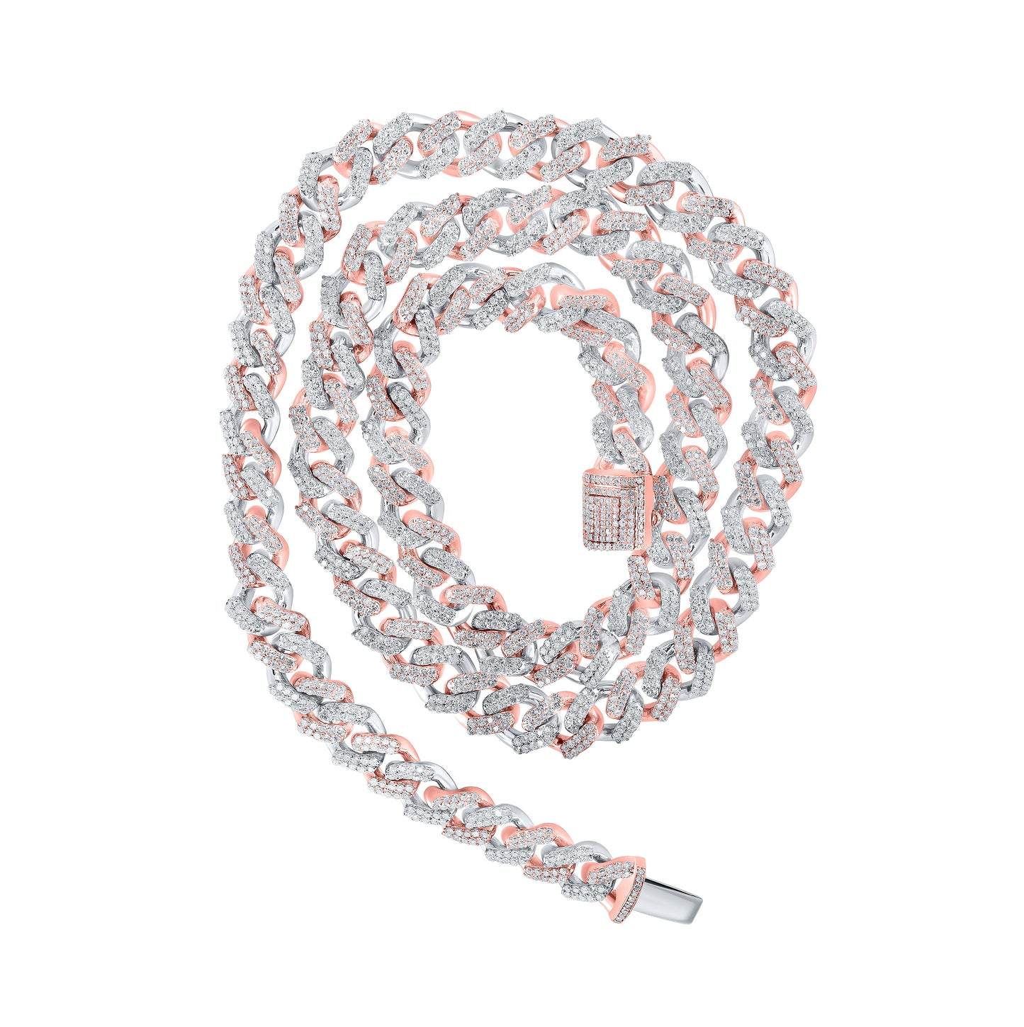 10K Two-tone Gold Mens Round Diamond Cuban Link Chain Necklace 7-1/2 Cttw, Length: 20 In, Width: 0.31 In
