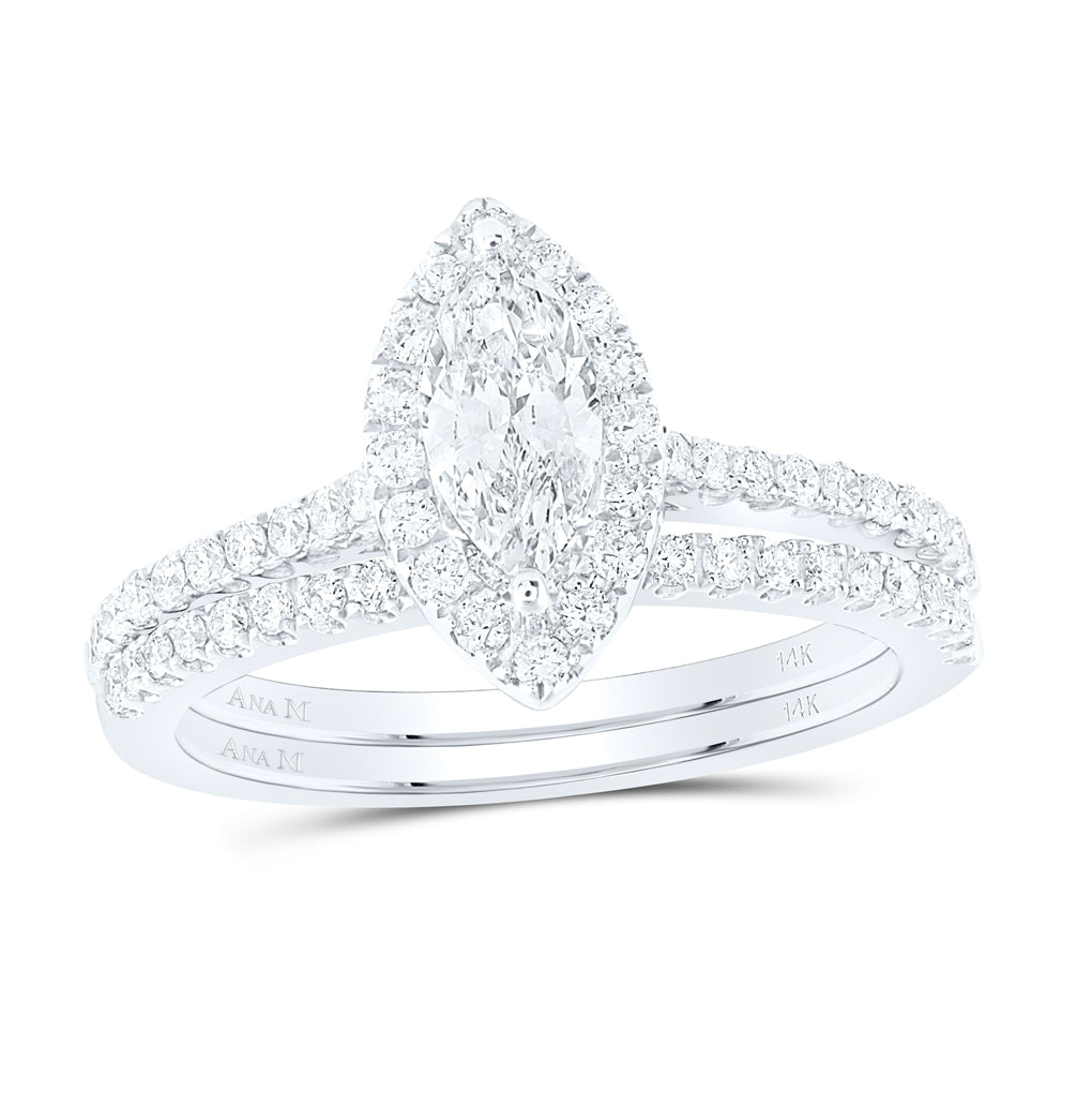 14K White Gold Marquise Diamond Halo Bridal Wedding Ring Band Set 1 Cttw, Womens Size: 5-10