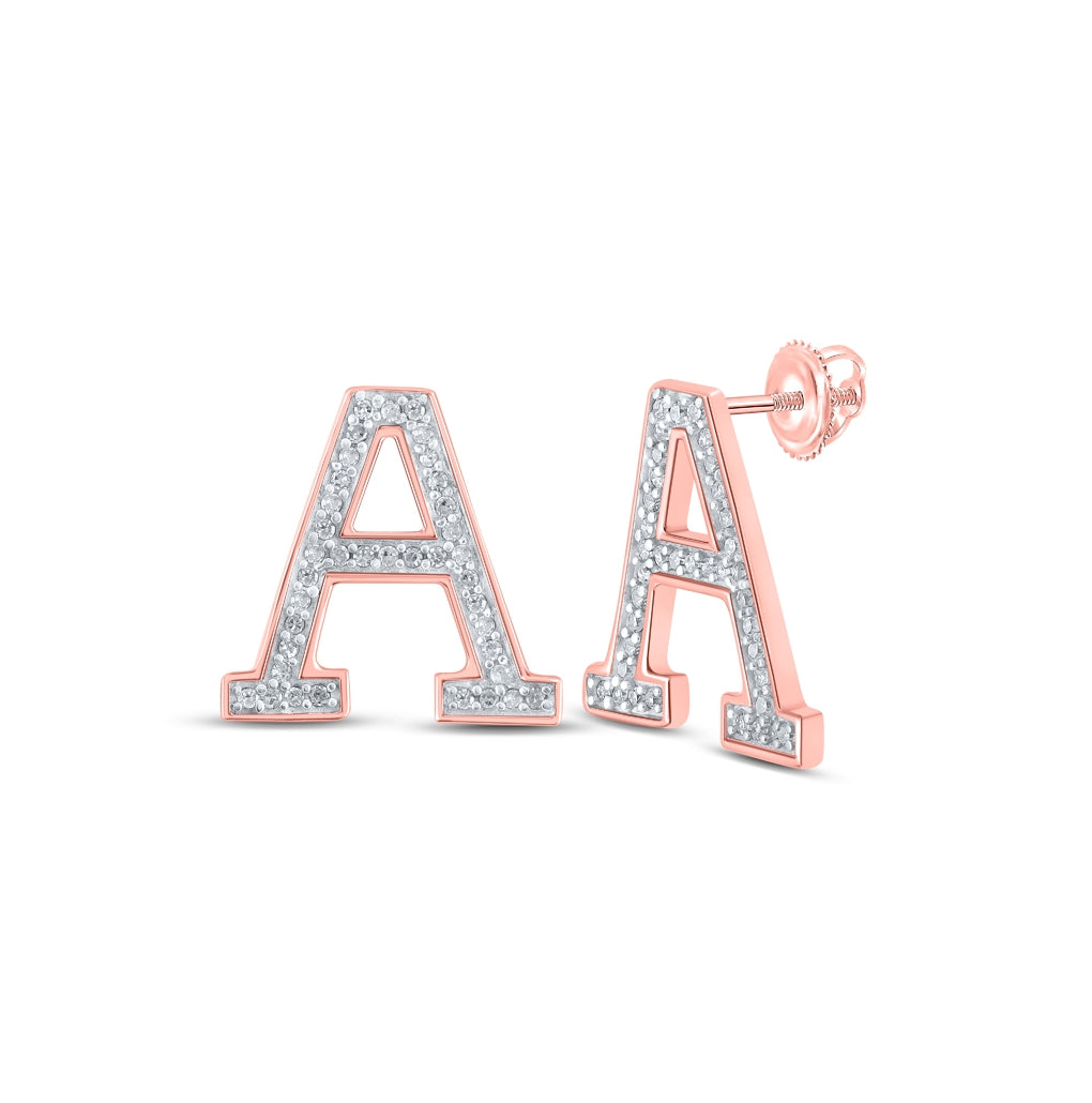 10K Rose Gold Womens Round Diamond Initial Letter Earrings