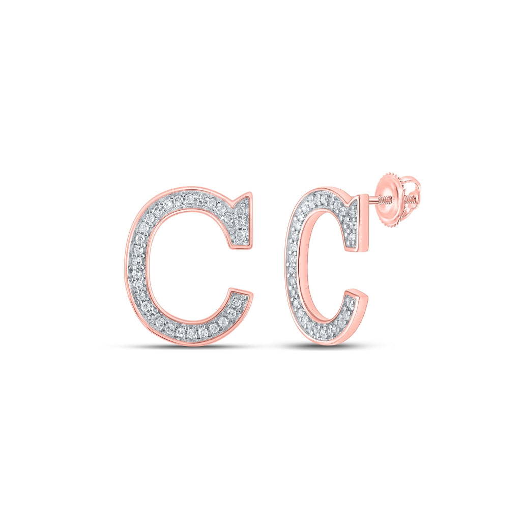 10K Rose Gold Womens Round Diamond Initial Letter Earrings