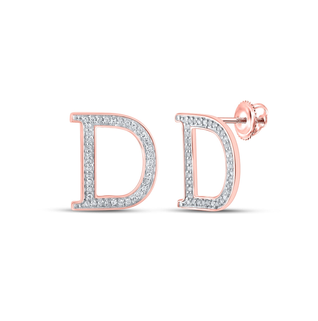 10K Rose Gold Womens Round Diamond Initial Letter Earrings