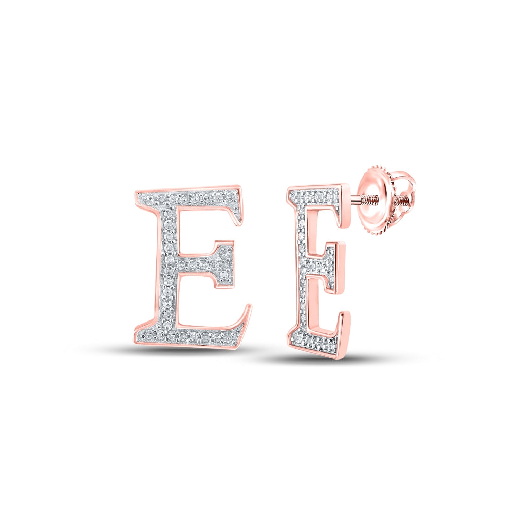 10K Rose Gold Womens Round Diamond Initial Letter Earrings