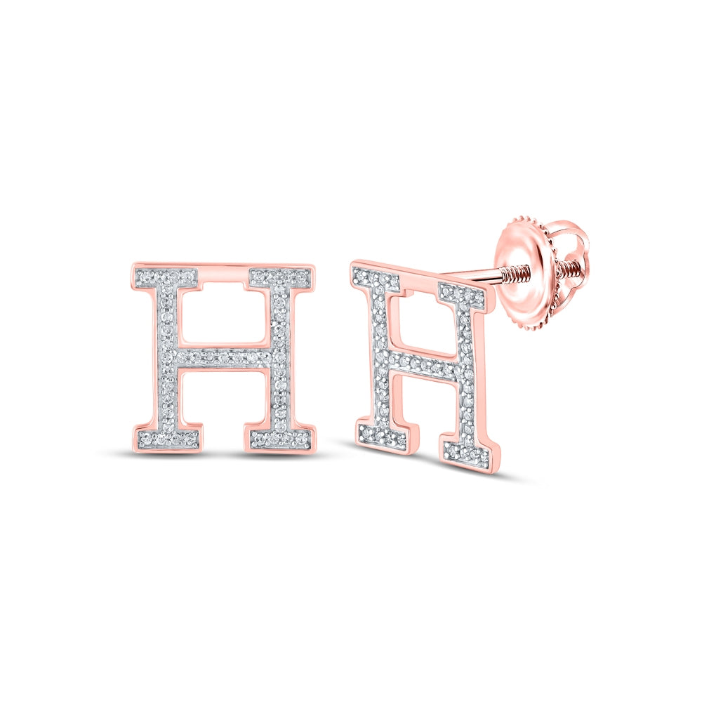 10K Rose Gold Womens Round Diamond Initial Letter Earrings