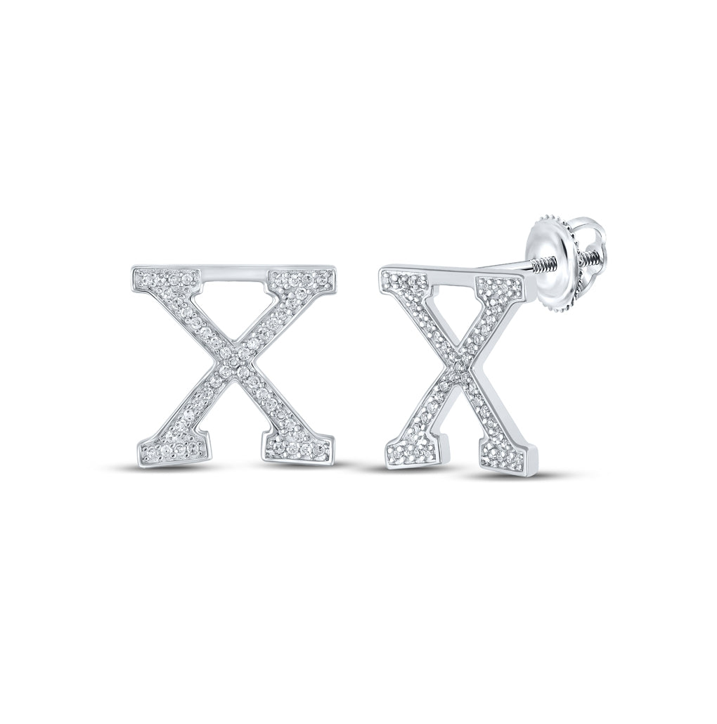 10K White Or Yellow Gold Womens Round Diamond X Initial Letter Earrings