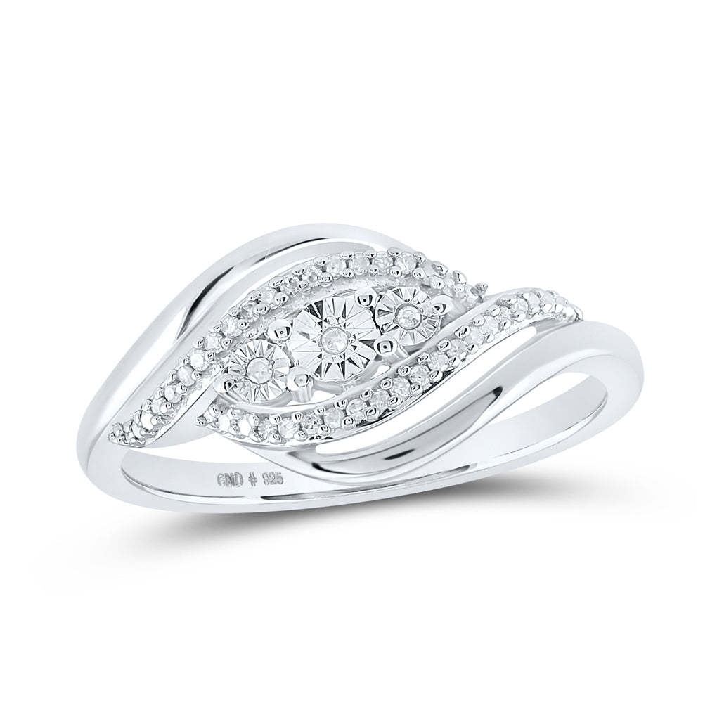 Sterling Silver Womens Round Diamond Crossover Band Ring 1/12 Cttw, Womens Size: 5-10