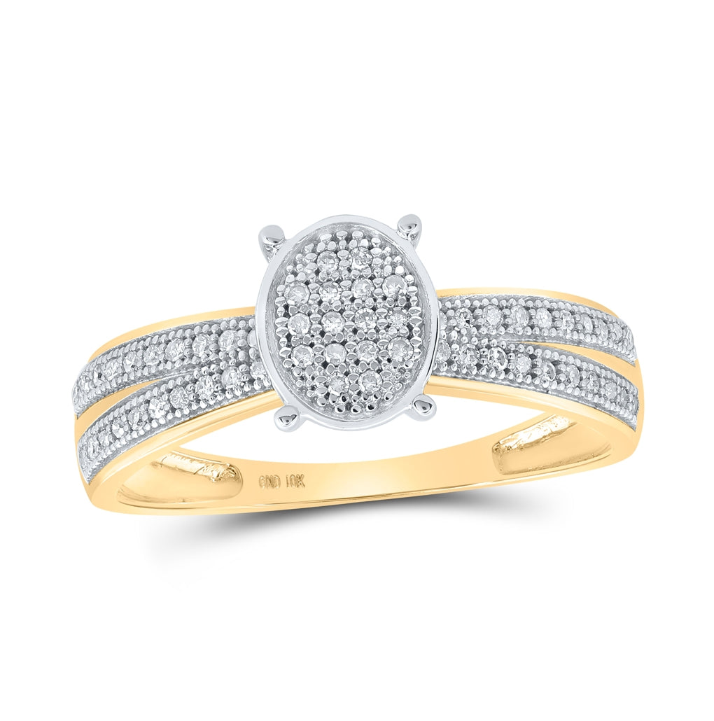 10K Yellow Gold Womens Round Diamond Oval Ring 1/6 Cttw, Womens Size: 5-10