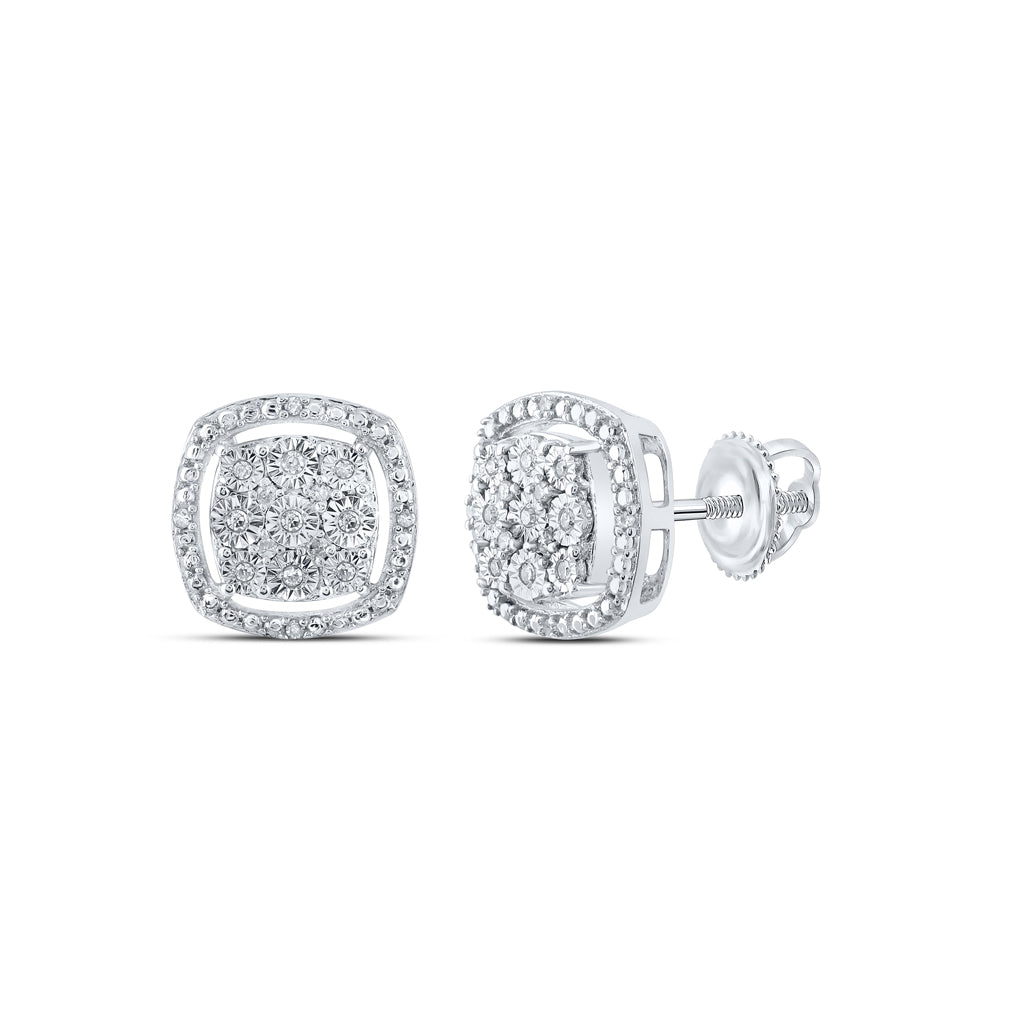 Sterling Silver Womens Round Diamond Square Earrings 1/10ctw, Length: 0.4 Inch Width: 0.4 Inch