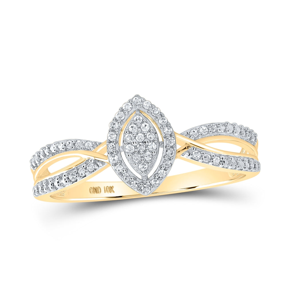 10K Yellow Gold Womens Round Diamond Marquise-shape Cluster Ring 1/10 Cttw, Womens Size: 5-10