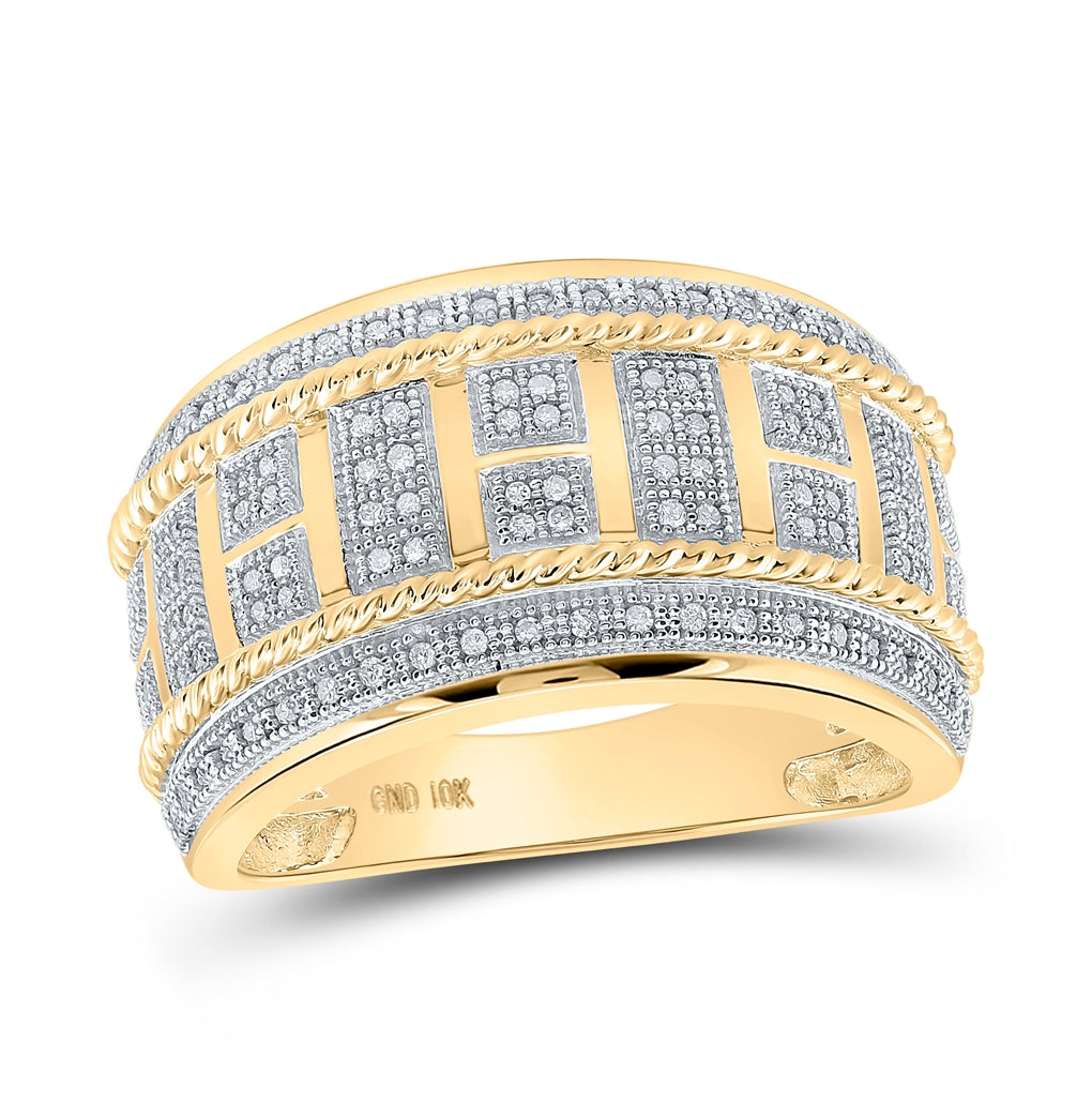 10K Yellow Gold Mens Round Diamond Band Ring 1/3 Cttw, Mens Size: 7-13