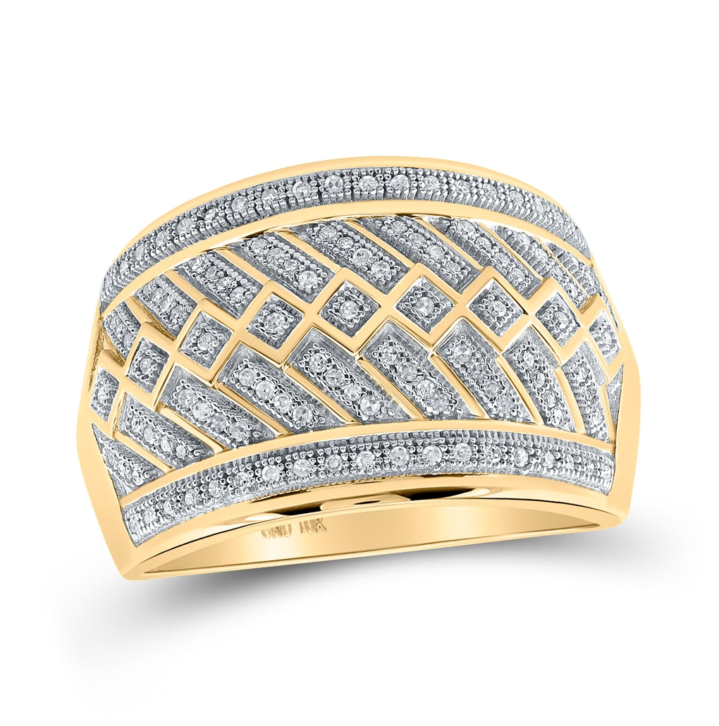 10K Yellow Gold Mens Round Diamond Band Ring 1/3ctw, Mens Size: 7-13