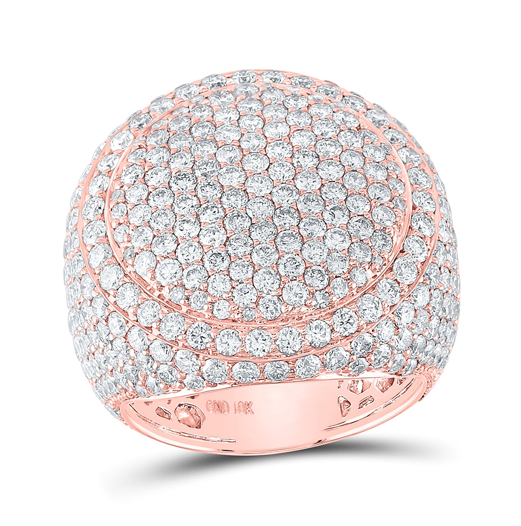 10K Yellow Or Rose Gold Mens Round Diamond Circle Pave Cluster Ring, Mens Size: 7-13