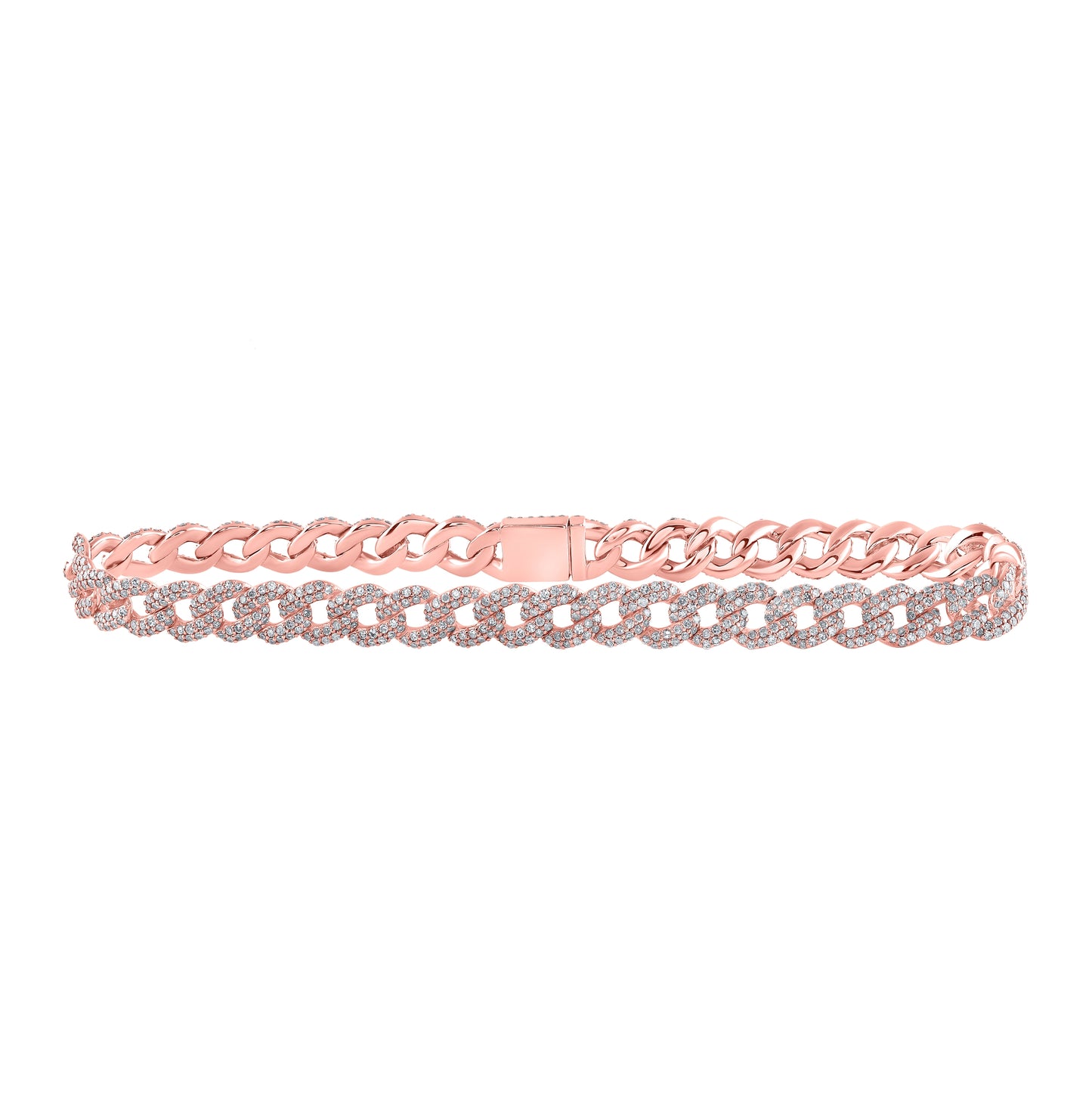 10K Rose Gold Mens Round Diamond 8.5-inch Curb Link Bracelet 4-5/8 Cttw, Length: 8.5 In