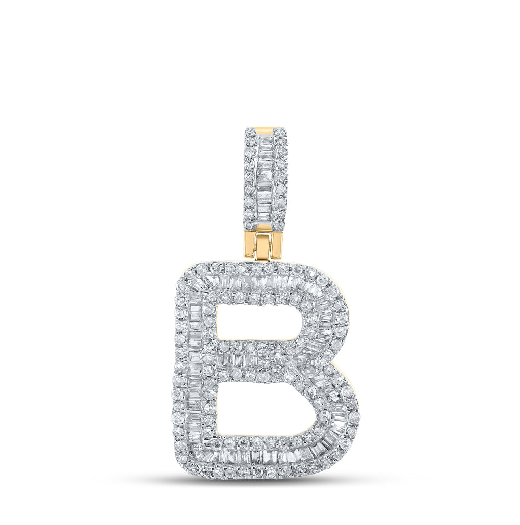 10K Yellow Gold Mens Baguette Diamond Initial Letter Pendant