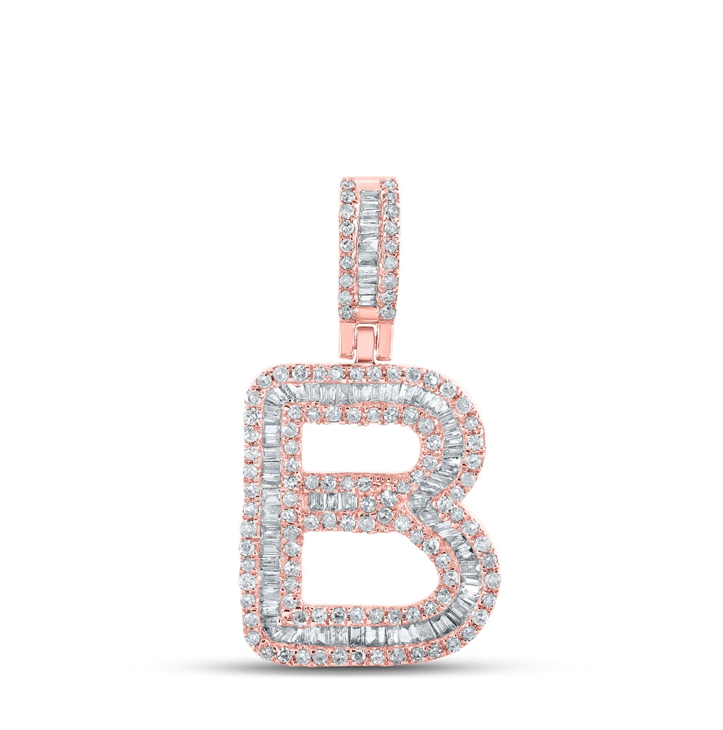 10K Rose Gold Mens Baguette Diamond Initial Letter Pendant