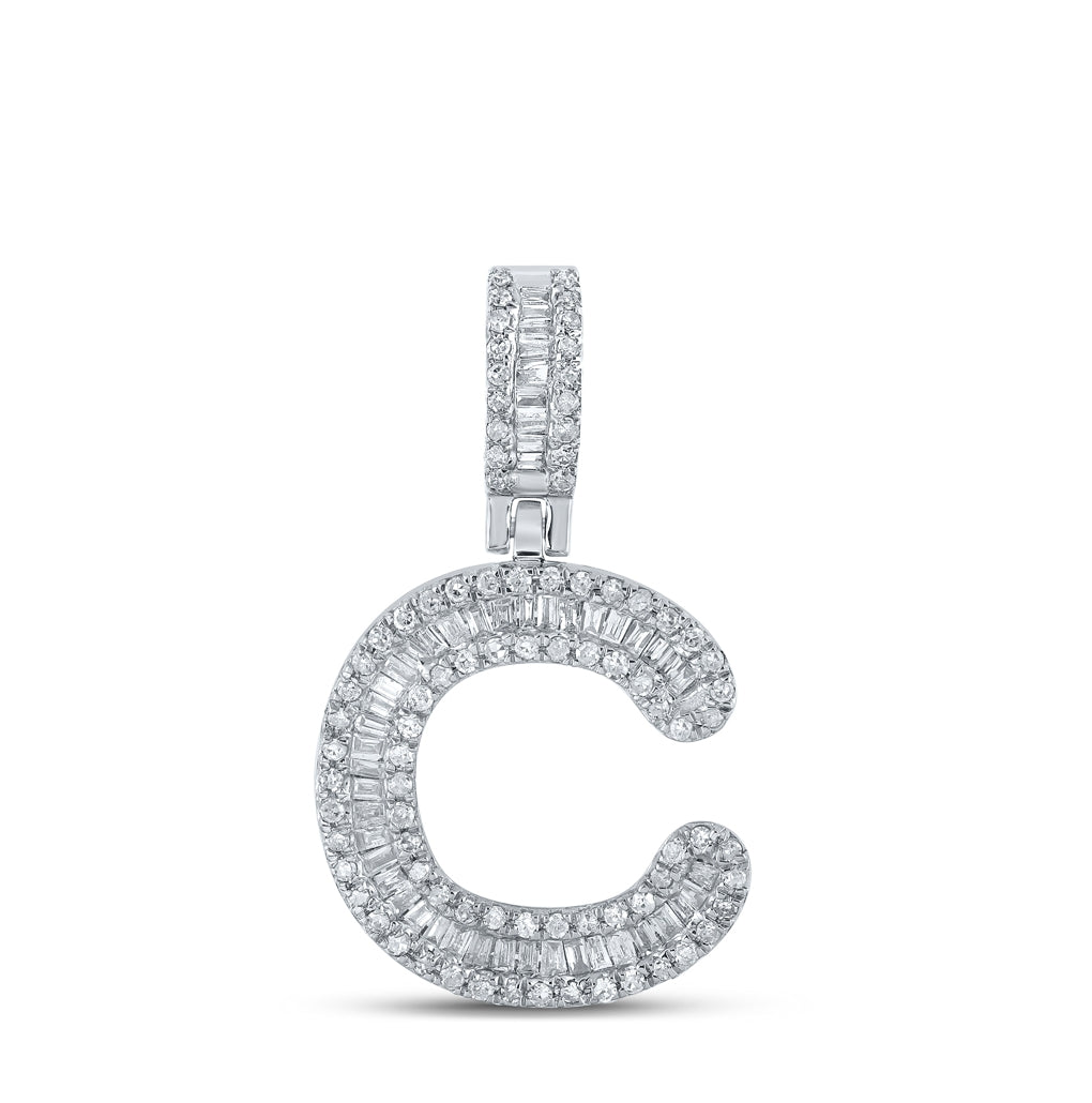 10K White Gold Mens Baguette Diamond Initial Letter Pendant