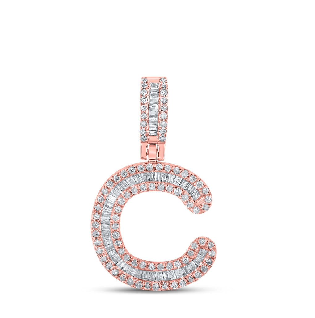 10K Rose Gold Mens Baguette Diamond Initial Letter Pendant